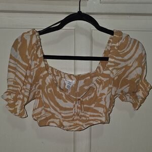 H&M Tan Puff Sleeve Crop Blouse